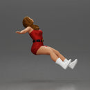 Woman in red outfit stretching arms wide while sitting on motorcycle - Only-Games