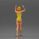 woman in yellow swimsuit carrying a red surfboard on her shoulders - Only-Games