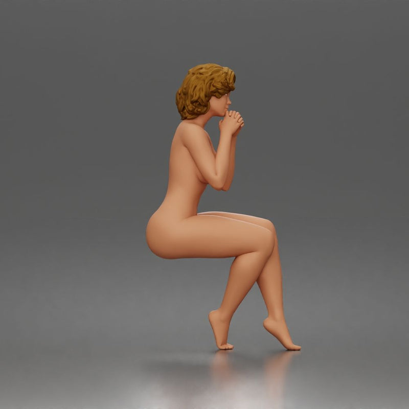 Naked Sitting Woman Clasping Hands - Only-Games