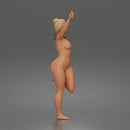 Naked Woman Dancing in Hat With Raised Arms Pose