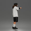 Standing Pointing In Baggy Tee Shorts Long Socks Sneakers Beanie