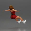 Woman in red outfit stretching arms wide while sitting on motorcycle - Only-Games