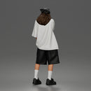 Standing Pointing In Baggy Tee Shorts Long Socks Sneakers Beanie
