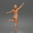 Naked Woman Dancing in Hat With Raised Arms Pose