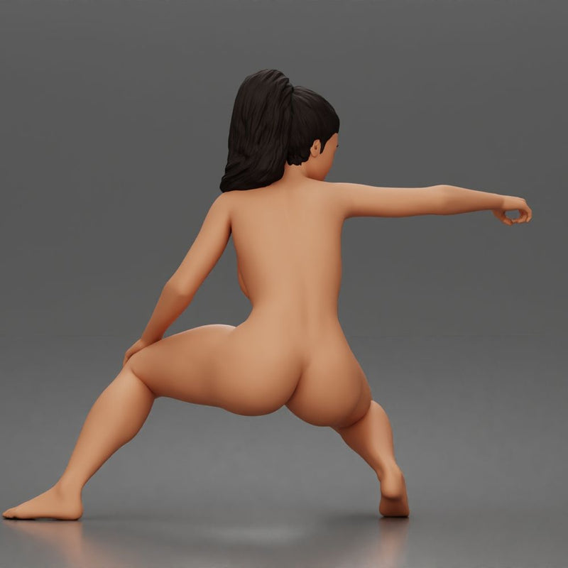 naked woman crouches aiming pistol - Only-Games