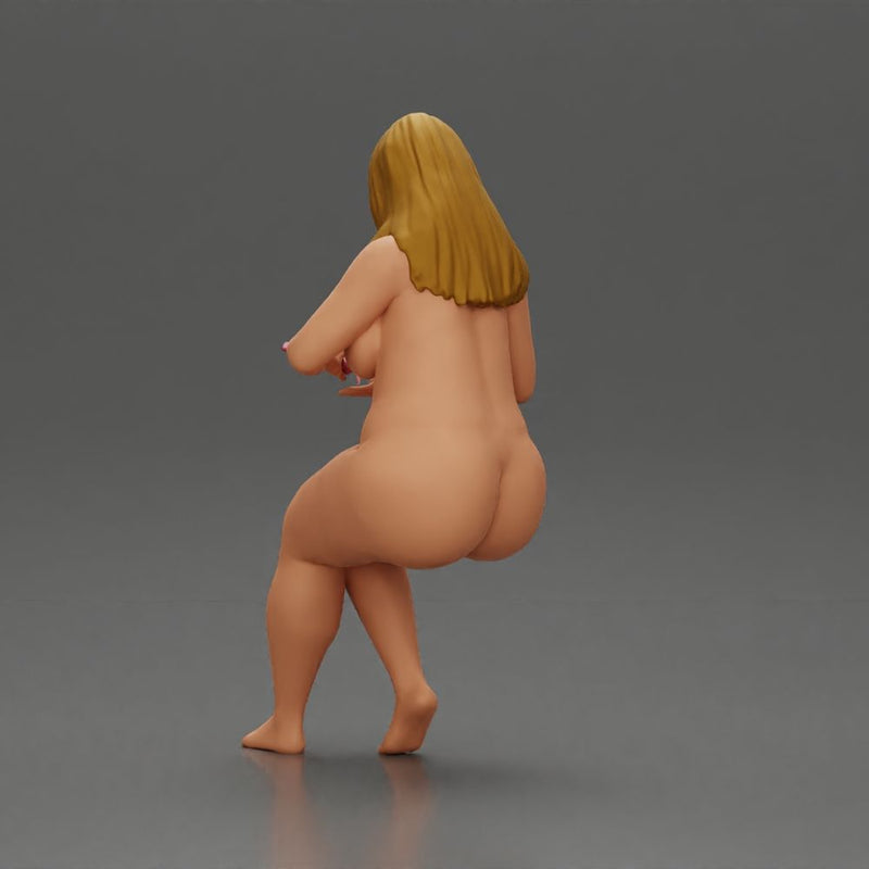 Naked Blonde woman sitting applies hand cream - Only-Games