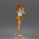 woman Drinking In Camisole Ruffled Mini Skirt Slides