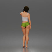Relaxed casual woman character standing pose in tank top underwear - Only-Games