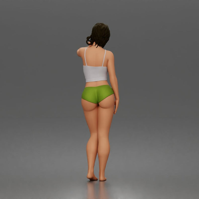 Relaxed casual woman character standing pose in tank top underwear - Only-Games