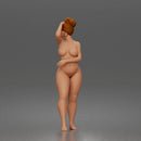 Naked standing woman shields eyes wearing sunglasses earrings flip flops