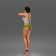 Relaxed casual woman character standing pose in tank top underwear - Only-Games