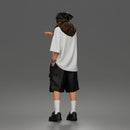 Standing Pointing In Baggy Tee Shorts Long Socks Sneakers Beanie