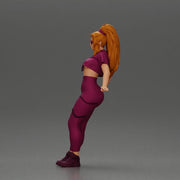 Confident woman in purple sportswear and sunglasses leaning on the car stylishly - Only-Games