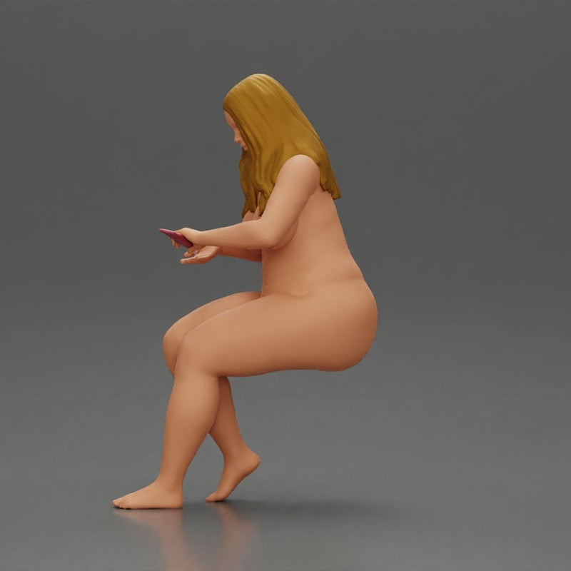 Naked Blonde woman sitting applies hand cream - Only-Games