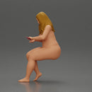 Naked Blonde woman sitting applies hand cream - Only-Games