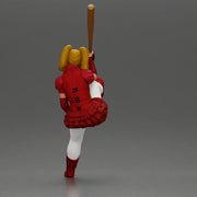 woman in red outfit sitting on a motorcycle holding a baseball bat - Only-Games