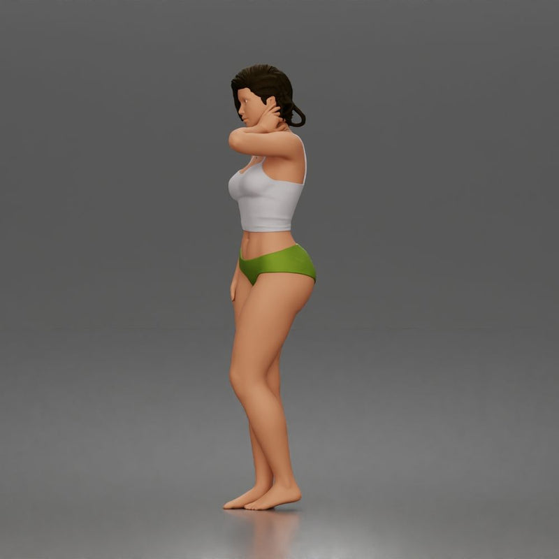 Relaxed casual woman character standing pose in tank top underwear - Only-Games