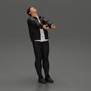 Man in jacket leaning back holding hands enjoying a playful dance moment - Only-Games