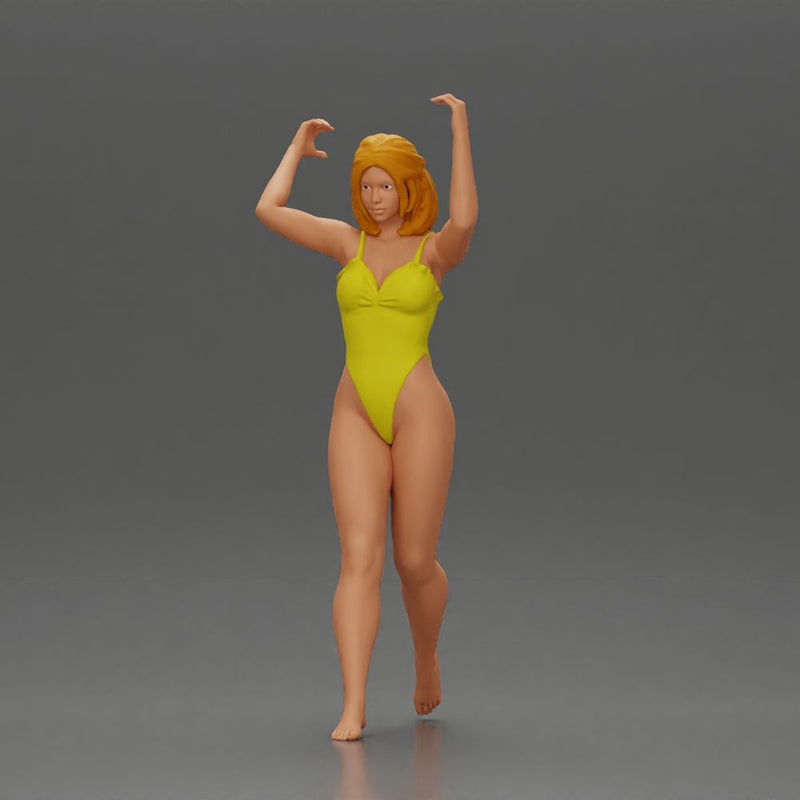 woman in yellow swimsuit carrying a red surfboard on her shoulders - Only-Games