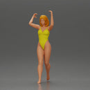 woman in yellow swimsuit carrying a red surfboard on her shoulders - Only-Games