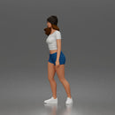 Trendy Woman Standing Confidently in Beanie, Crop Top, and Shorts