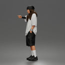 Standing Pointing In Baggy Tee Shorts Long Socks Sneakers Beanie