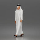 Walking man looking aside wearing traditional thobe headscarf and sandals