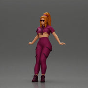 Confident woman in purple sportswear and sunglasses leaning on the car stylishly - Only-Games
