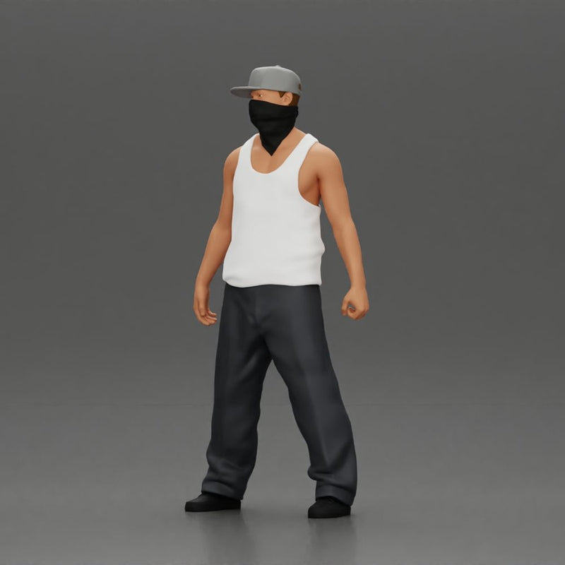 Gangster Man in streetwear posing with a bat and face mask - Only-Games