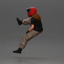 Biker woman in red helmet striking pose on black motorcycle - Only-Games