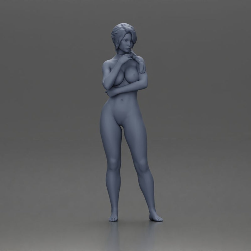 naked Woman Posing Thoughtfully with Hand on Her Chin - Only-Games