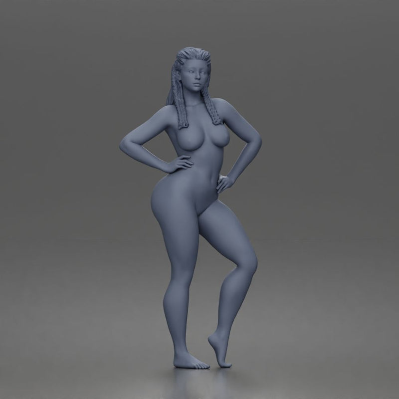Naked Barefoot Woman Posing With Hands On Hips - Only-Games
