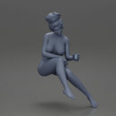 Naked Relaxed girl sipping coffee enjoying a peaceful moment on the beach - Only-Games