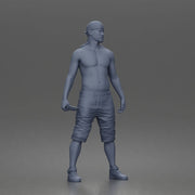 gangster stands holding knife wearing shorts sneakers headband - Only-Games