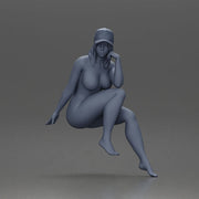 Naked Woman in Cap Sitting Thoughtfully in Relaxed Pose - Only-Games