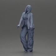 Skater girl wearing crop top cargo pants relaxed pose - Only-Games