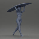 naked woman in carrying a red surfboard on her shoulders - Only-Games