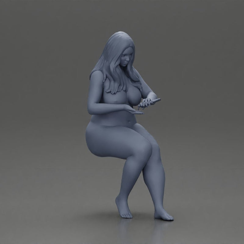 Naked Blonde woman sitting applies hand cream - Only-Games