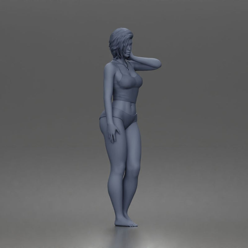 Relaxed casual woman character standing pose in tank top underwear - Only-Games