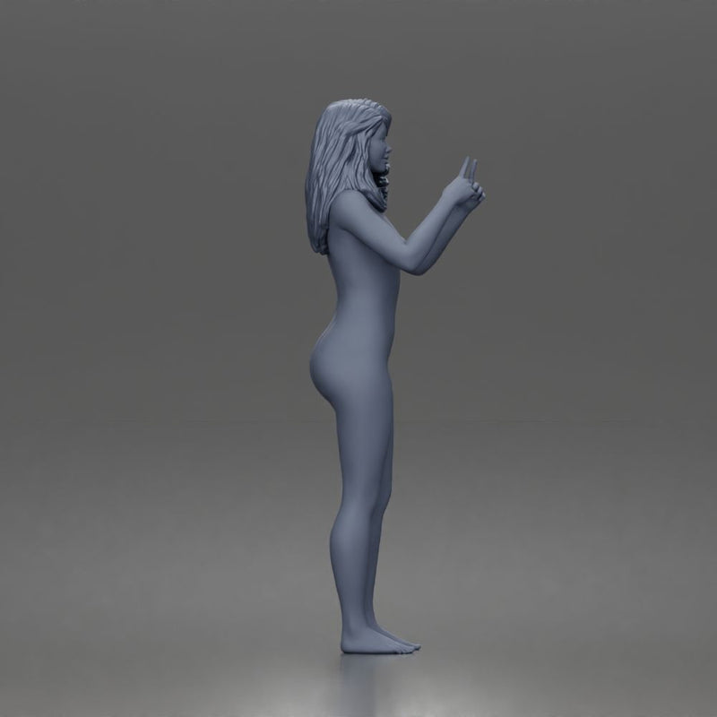 naked woman pointing upward