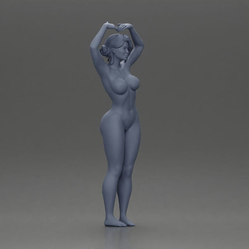 Naked Brunette woman stretching with elegant ballet pose - Only-Games