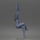 Naked Woman Holding Blank Sign Overhead Seated Pose