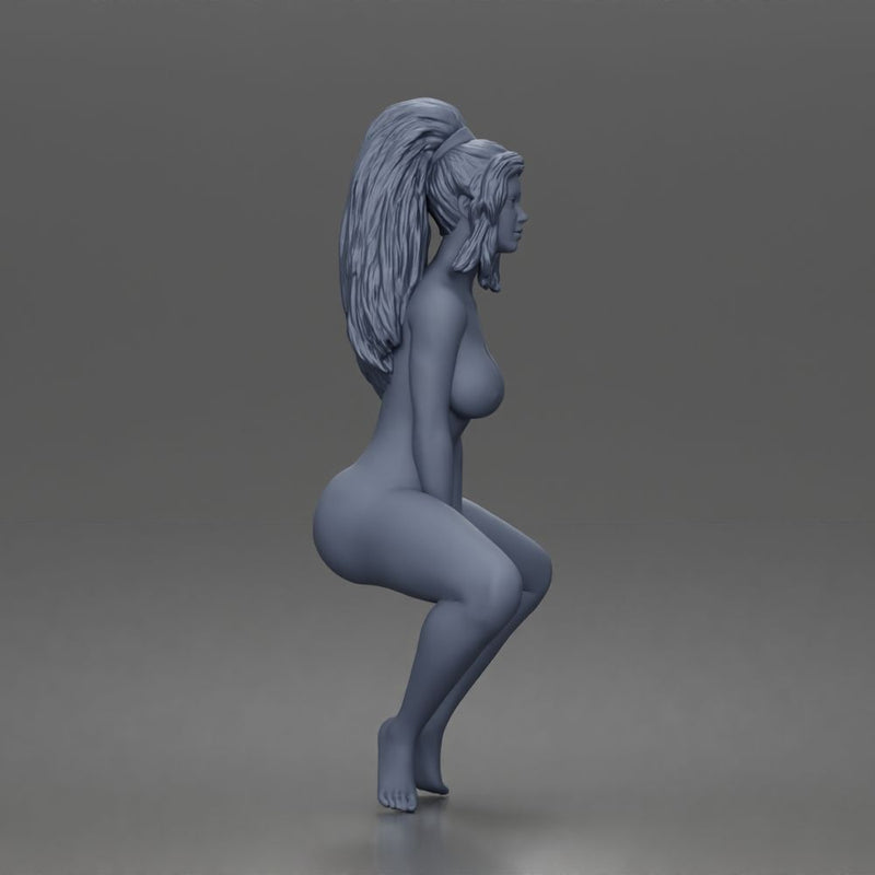 naked woman sitting with long hair - Only-Games