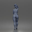 Naked standing woman shields eyes wearing sunglasses earrings flip flops