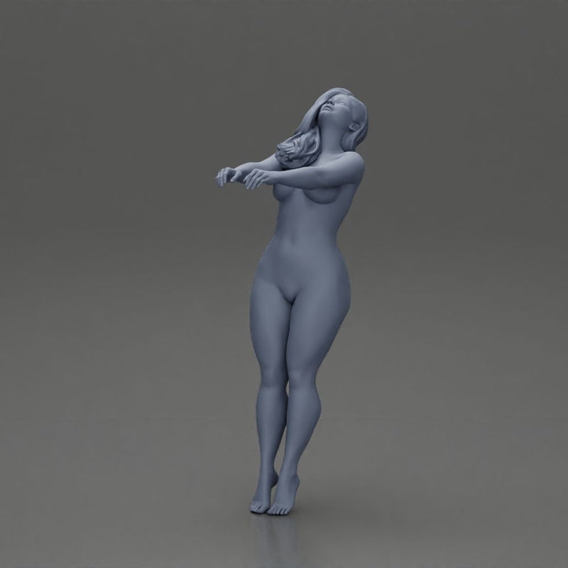 Naked girl leaning back holding hands enjoying a playful dance moment - Only-Games