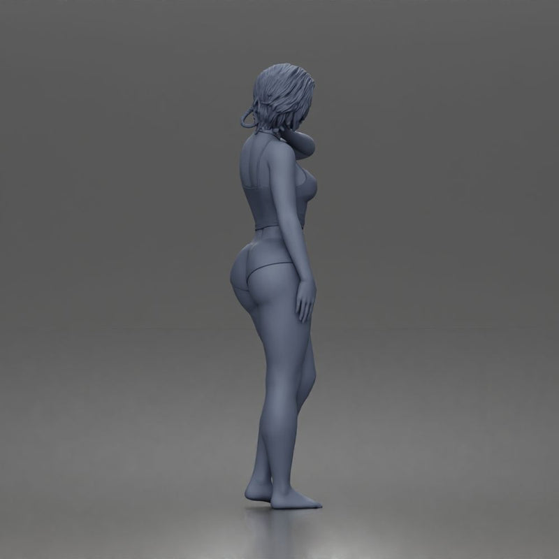 Relaxed casual woman character standing pose in tank top underwear - Only-Games