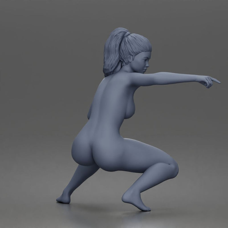 naked woman crouches aiming pistol - Only-Games