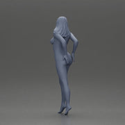 Naked Long black haired woman with one hand on her hip - Only-Games