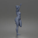 Naked Woman Dancing in Hat With Raised Arms Pose