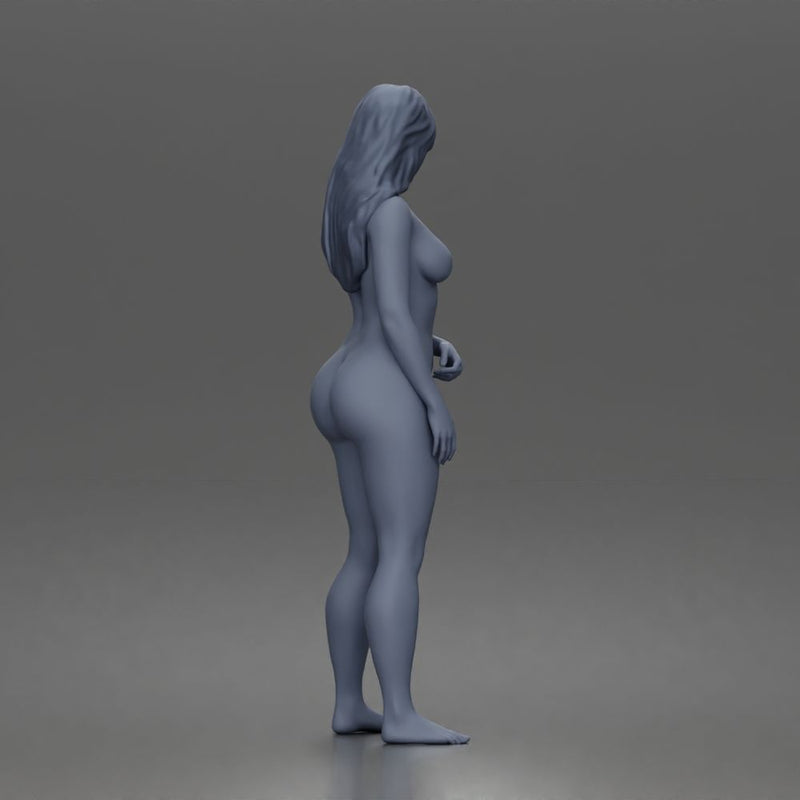 naked Woman stands barefoot smiling relaxed at beach 32 - Only-Games